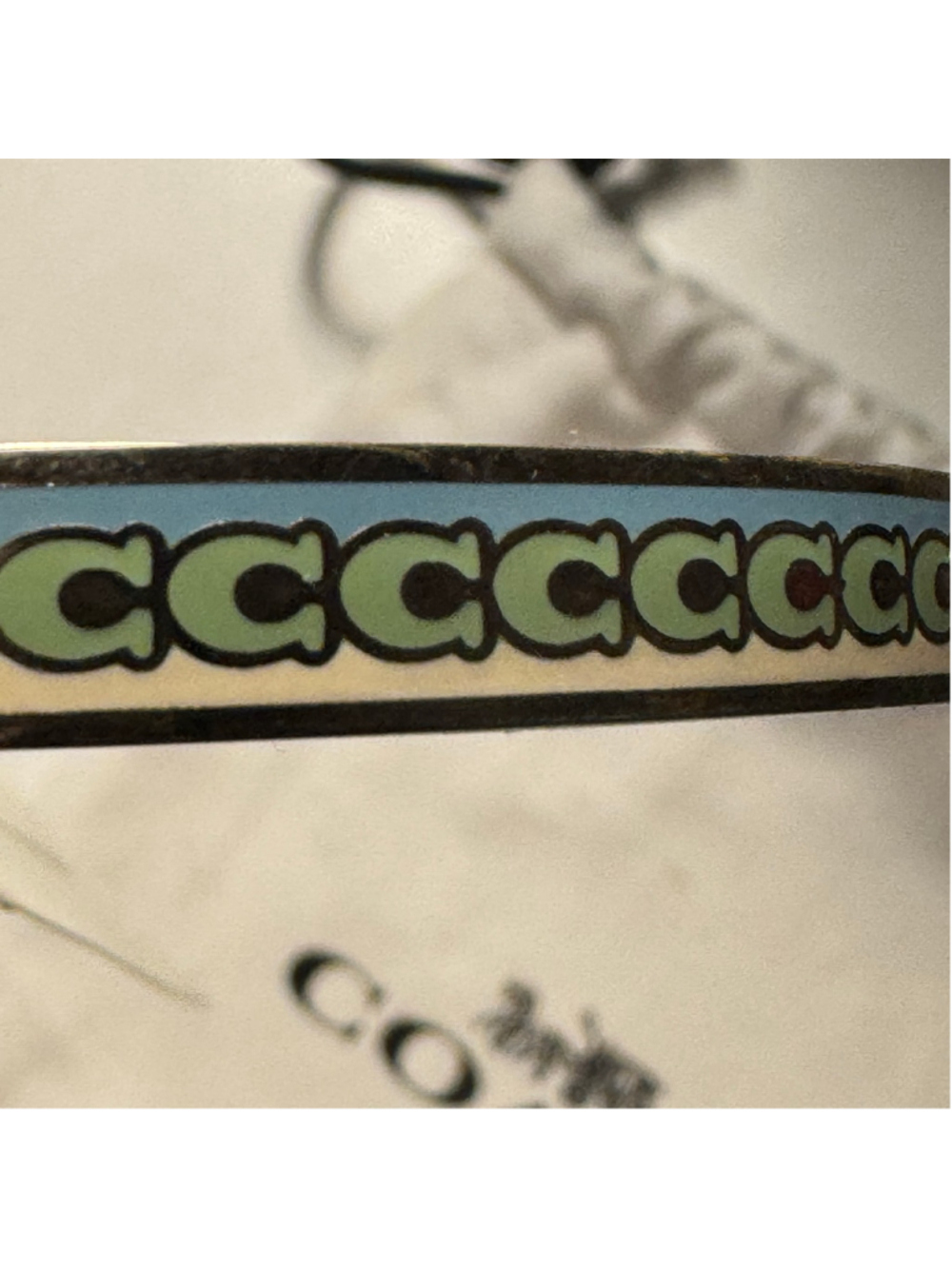 Coach repeating, C logo, gold, blue cream, green hinged enamel bracelet￼ - Picture 3 of 6